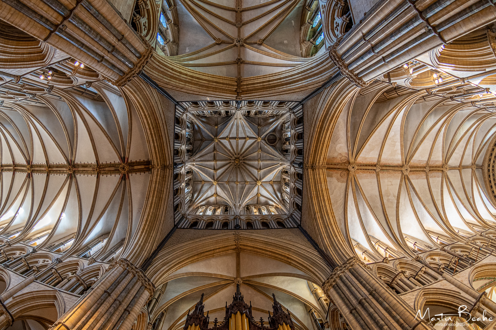 Lincoln Cathedral - Looking up at the roof under the tower