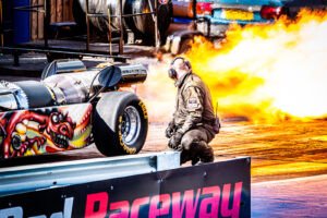 Jet Car blowing off fire through exhaust - Santa Pod