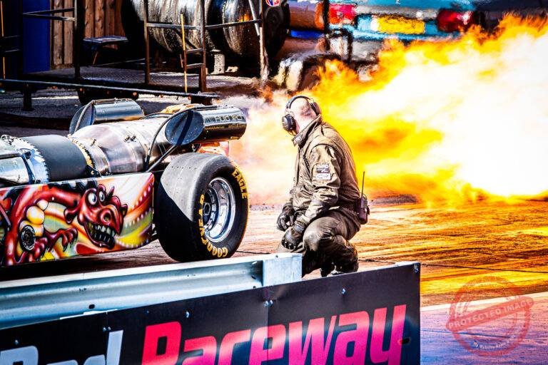 Jet Car blowing off fire through exhaust - Santa Pod